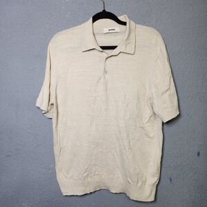 Buck Mason Mens avalon Textured Knit Polo Shirt Beige Short Sleeve Size Large